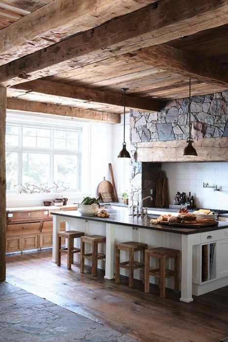 salvaged wood floor and ceiling design, kitchen