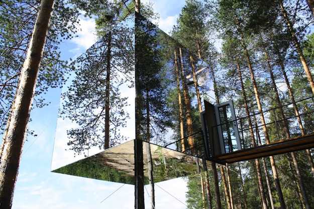 glass house exterior design, tree house