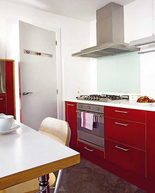 2 Modern Kitchen Designs in White and Red Colors Creating Retro Modern