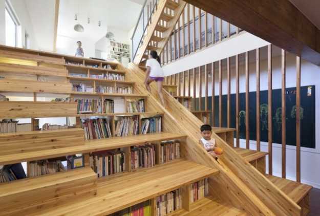 staircase design with kids slide