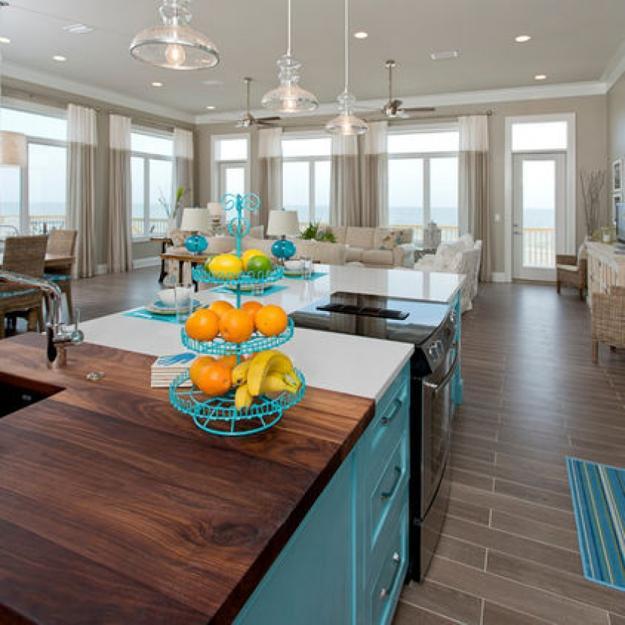 modern kitchen island with wooden countertop