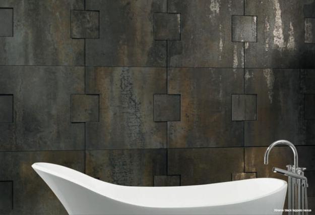 tile industrial modern bathroom tiles wall interior trends floor metallic designs contemporary metal coverings chic edgy look bathrooms showing pattern