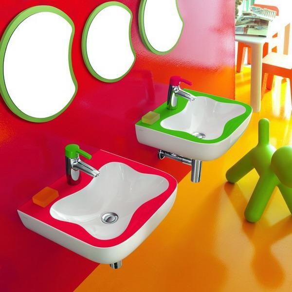 colorful kids bathrooms sinks and fausets