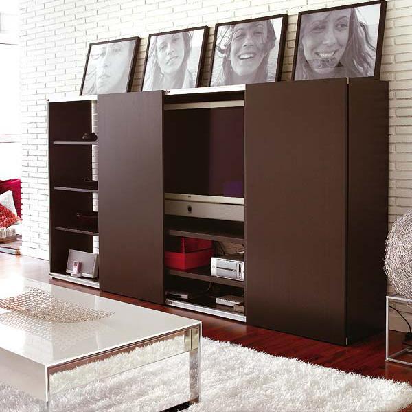 living room furniture with sliding front panels