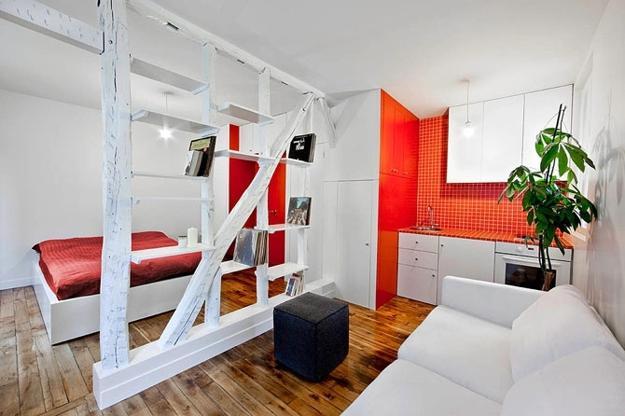 White Apartment Ideas And Red Accent Wall Decorating Small