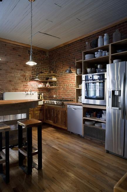modern kitchen design exposed brick wall 15