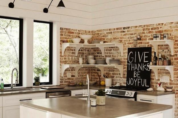 modern kitchends with brick wall design