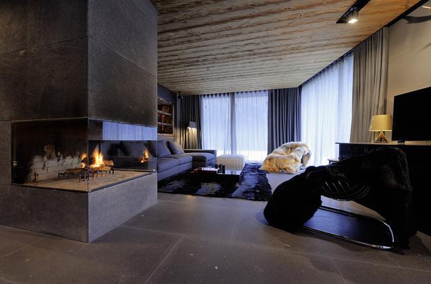 modern interior design with rustic wood and stone in contemporary style