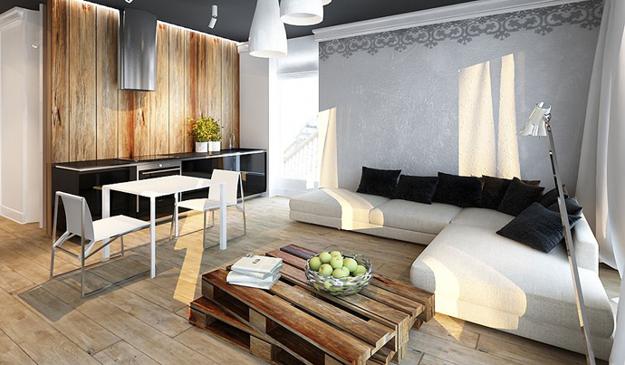 Cool Apartment Ideas Blending Wood into Black and White Interior Design