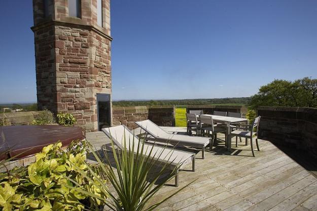 contemporary home with medieval tower