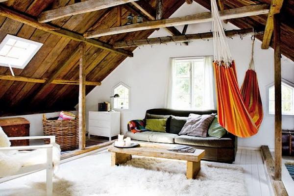 modern interior design with hammocks