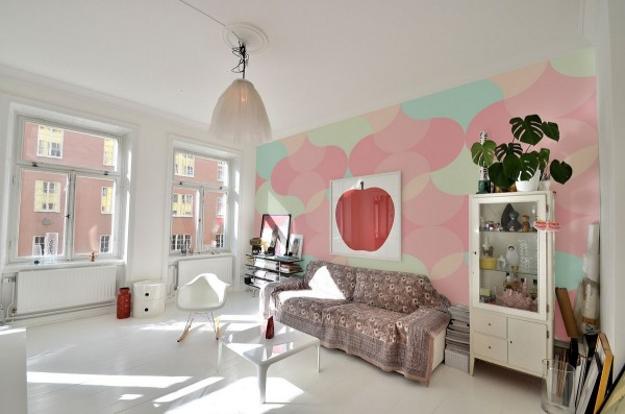 pastel room colors and creative wallpaper for modern interior decorating
