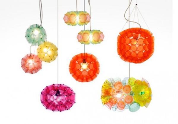 modern lighting fixtures handmade with plastic glasses