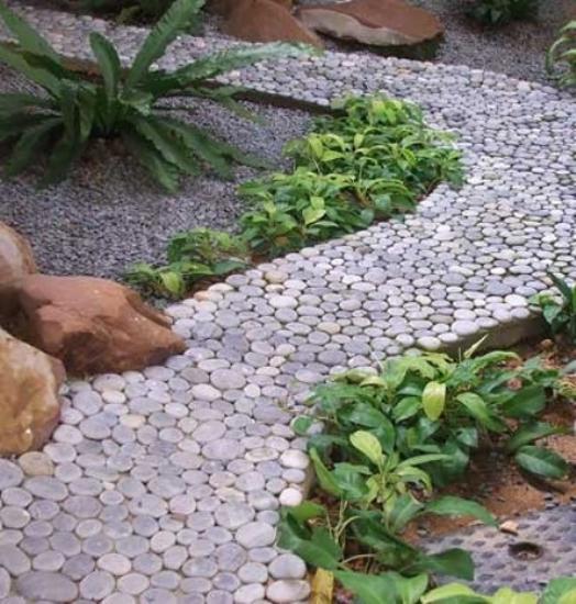 beautiful garden paths designed with stone pebbles