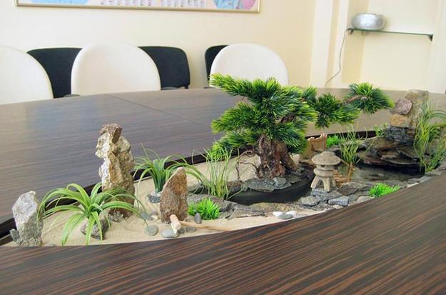 Modern Tables with Miniature Gardens and Grass