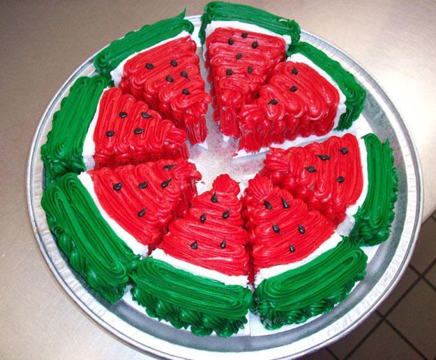 watermelon cakes and sweets in red and green colors