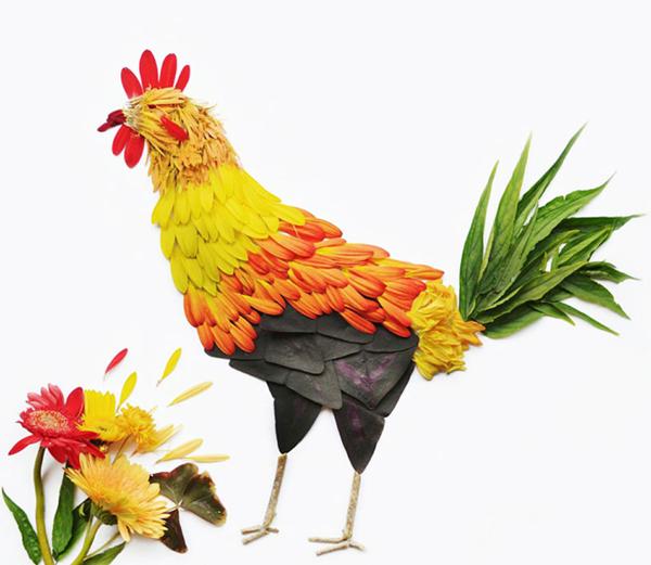 making birds with flower petals, unusual art and craft ideas