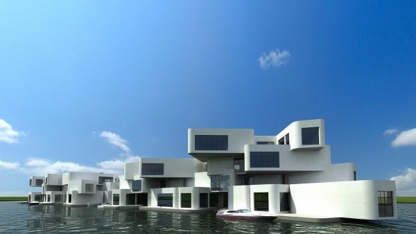 green living in floating cities, futuristic architectural designs