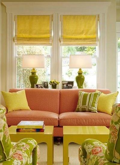 modern interior decorating with yellow and green colors