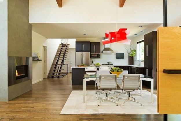 modern interior decorating with accents in yellow and red colors