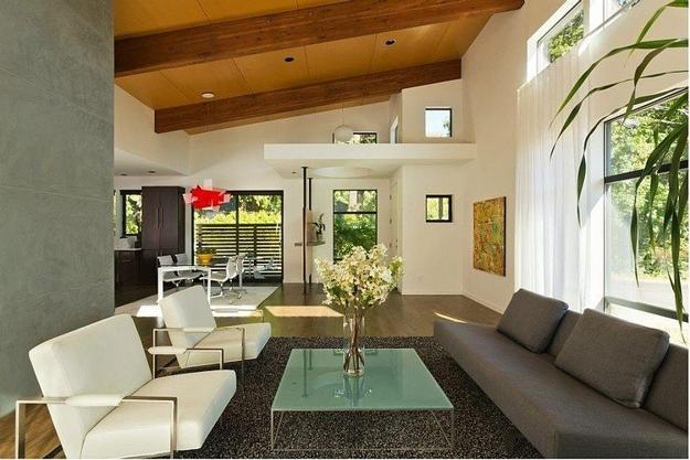 modern interior decorating with accents in yellow and red colors