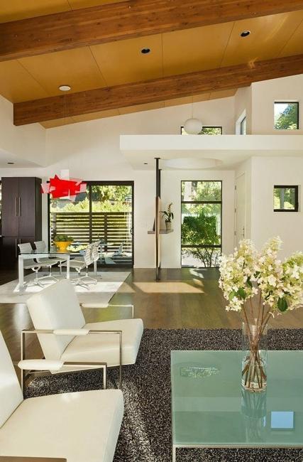 modern interior decorating with accents in yellow and red colors