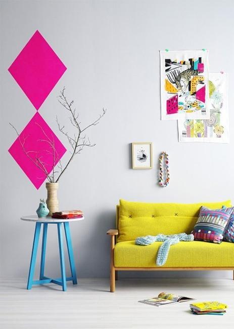 modern interiors with bright accents in neon colors