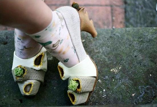 designer shoes with small plants