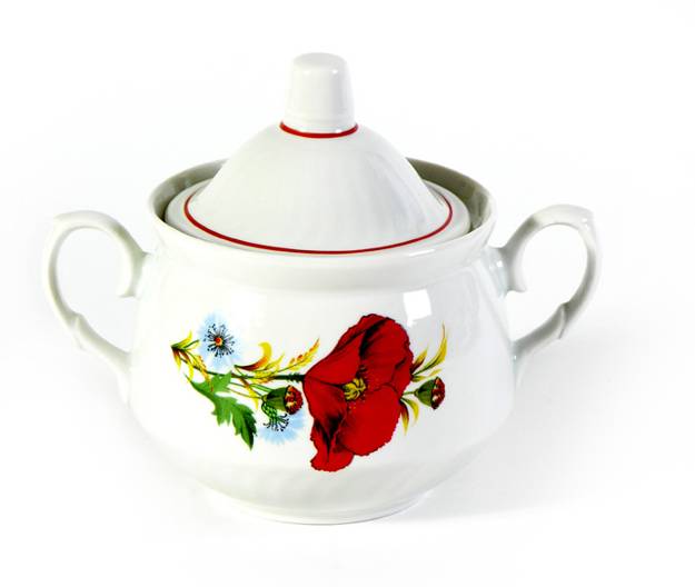 modern tableware and kitchenware with red poppy floral designs