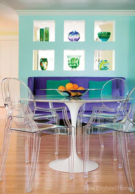 turquoise and purple dining room decorating