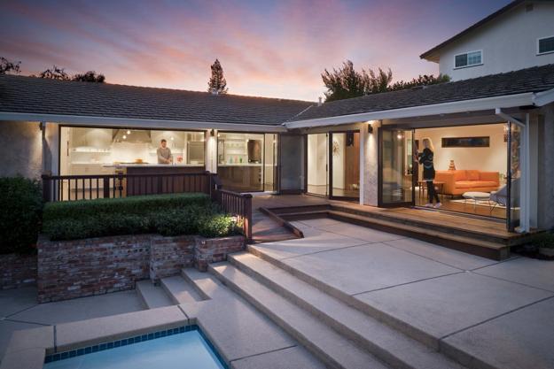 old home redesign, house exterior with swimming pool