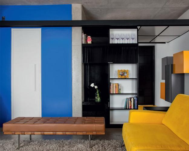 decorating small apartment with bright yellow and blue colors