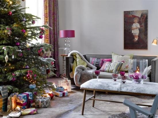 christmas decorating with purple and pink