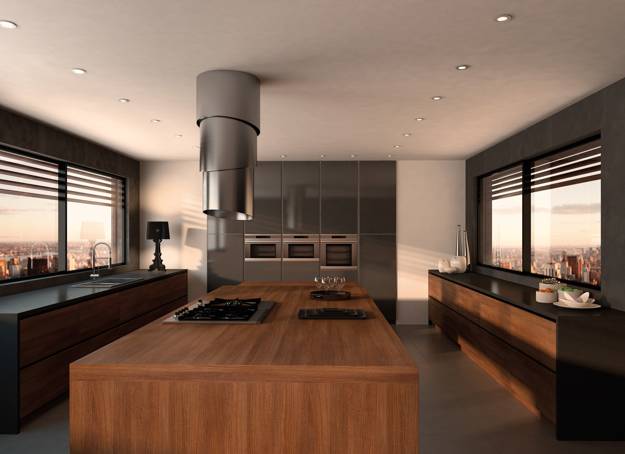 contemporary kitchen design with steel hood