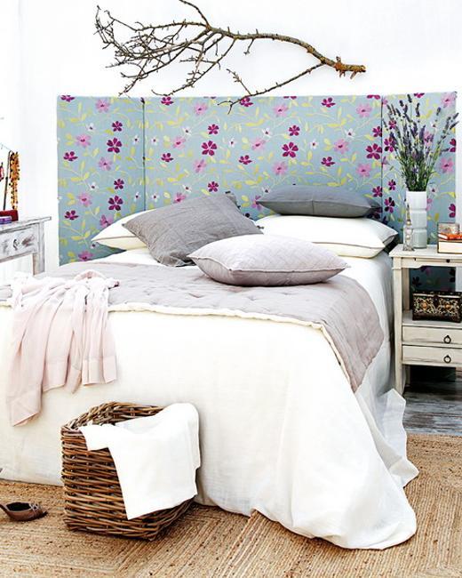 floral fabric bed headboard design, diy bedroom decorating