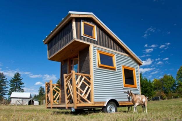 small home on wheels with wooden interior design