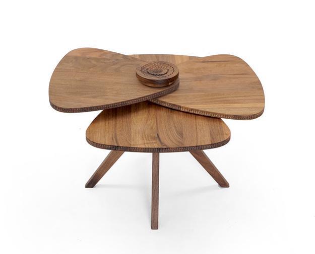wooden tables with petal shaped tops