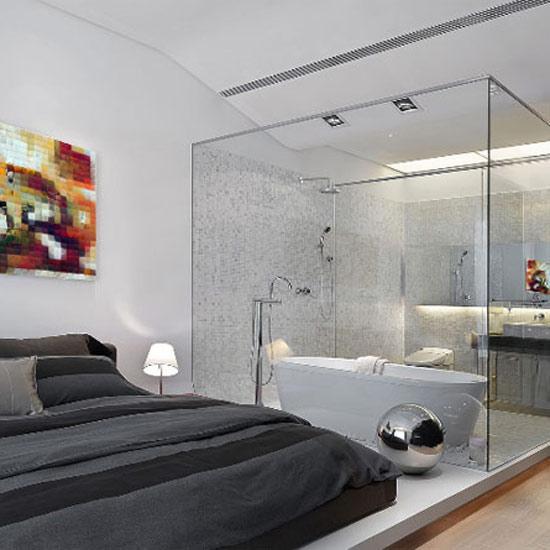 Glass Partition Wall Design Ideas And Room Dividers Separating Modern Bedrooms From Bathrooms