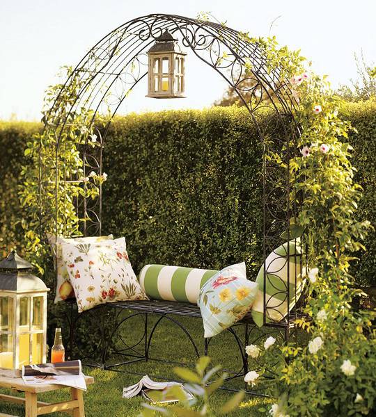 archways, arbors, pergolas and garden benches, climbing plants and landscaping ideas
