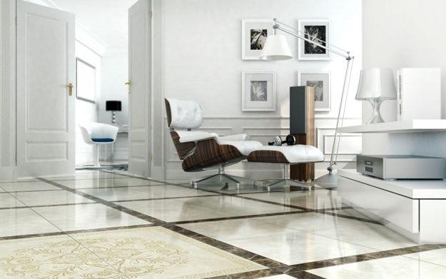 modern living room design with floor and wall tiles