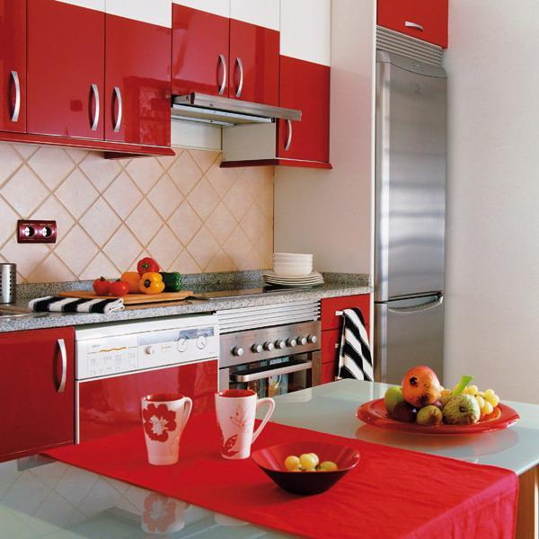 red kitchen colors, contemporary furniture for small kitchen design and decorating