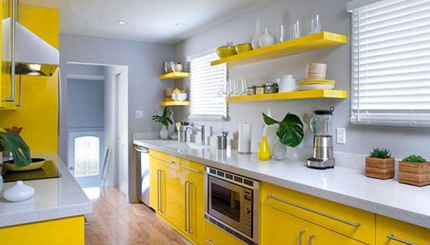 modern kitchen design yellow and gray