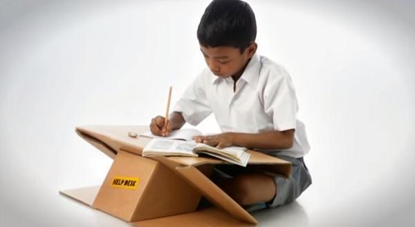 cardboard desk and backpack design idea to recycle cardboard