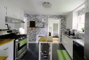 White Kitchen Cabinets and Modern Wallpaper, Ideas for Decorating with ...