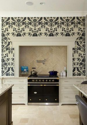 White Kitchen Cabinets and Modern Wallpaper, Ideas for Decorating with ...