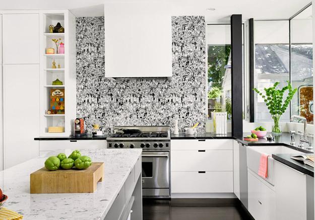  White  Kitchen  Cabinets  and Modern Wallpaper Ideas  for 