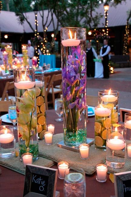 candles centerpieces and flower arrangements for summer decorating