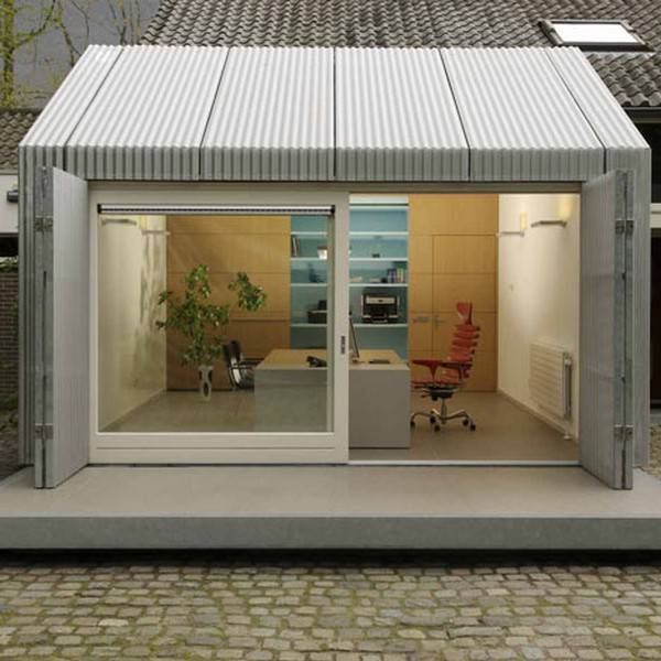 garage redesign for small office with sliding glass doors