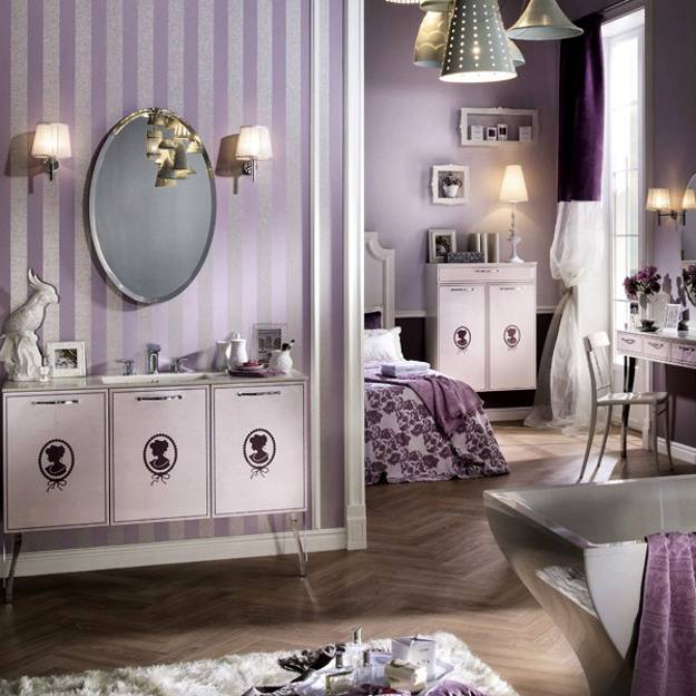 classic bathroom design and decor in light purple colors