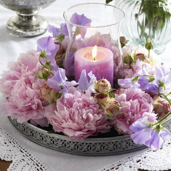 peony flowers and candles centerpieces, floral arrangements for table decoration
